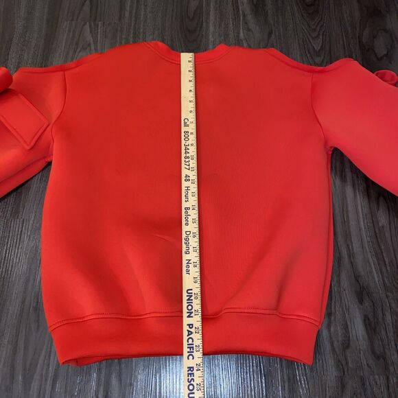 The Bubble Red Cold Shoulder Tunic Long Sleeve Pullover Blouse w/Bow Accents - Picture 8 of 11